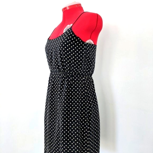 Black and Cream Silk Polka Dot Dress  Knee Length - Picture 3 of 8